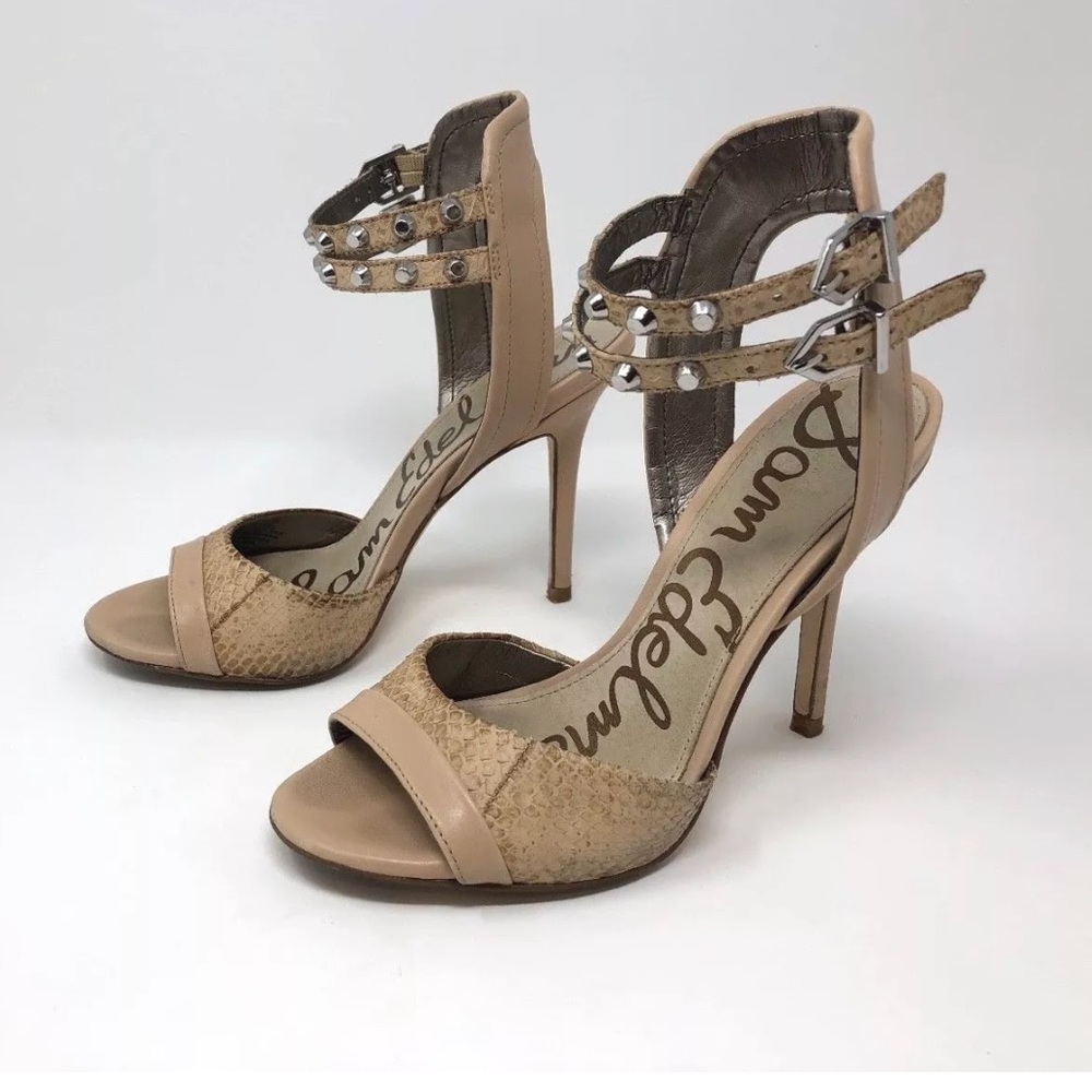 Sam Edelman Leather Embossed Stud Ankle Sandal